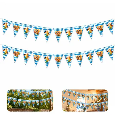 Produktbild von Deko Wimpelkette 10 Stück 2 Papier-Dreiecksflaggen für Bayern Party, Bierfest Girlande, Garten, Bar & Zuhause Dekoration