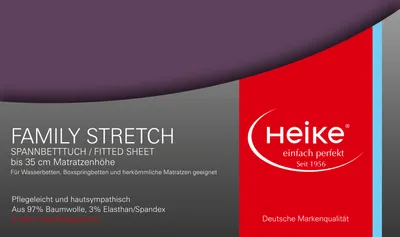 Produktbild von Heike Spannbettlaken, Jersey Family Stretch, 97% Mako-Baumwolle 3% Elasthan, 230 gr/m2, bis 35 cm Höhe (Lila, 90x200 cm-100x220 cm)