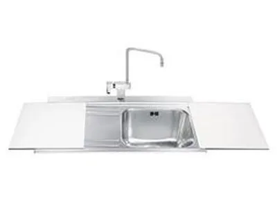 Immagine prodotto di Lavello incasso 1 vasca e gocciolatoio sinistro con taglieri in vetro bianco Smeg LI91BS inox