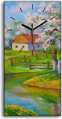 Produktbild von Dekor Leinwand Uhr Wandbilder 30x60 Malerei Landschaft Bäume Blumen Wasser - schwarze Hände
