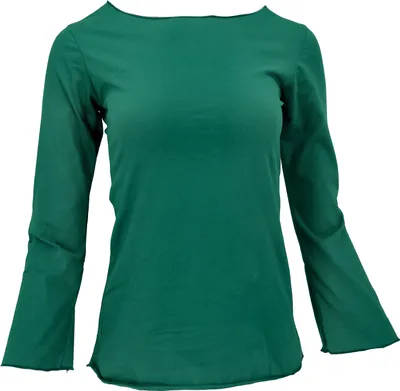 Produktbild von Basic Langarmshirt, Yogashirt mit Trompetenärmeln - Grün, Damen, Baumwolle, Größe: L