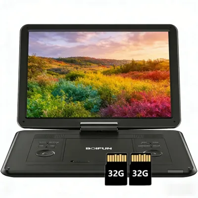 Produktbild von BOIFUN 17,5-Zoll Tragbarer DVD-Player mit 15,6-Zoll HD-Drehbildschirm 6h Akkulaufzeit Dualen Stereo-Lautsprechern TF/USB TV/Beamer-Anschluss mit2*32GB