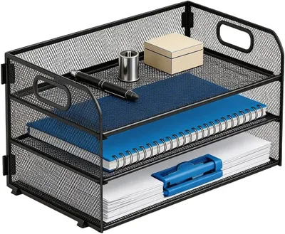 Produktbild von Briefablage A4, 3 Fächer, Metall, mit Griff, für Büro