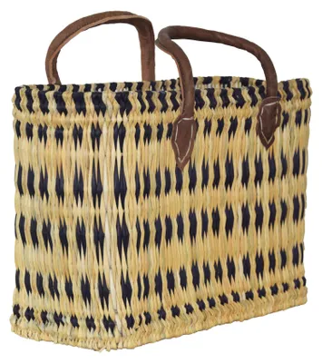 Produktbild von Seegras Tasche mittel kurzer Griff Einkaufskorb Flechtkorb Korbtasche Korb, blau