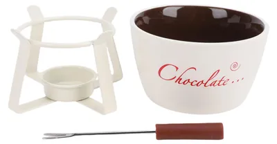 Zdjęcie produktu dla Ceramiczna filiżanka do fondue czekoladowego, podgrzewacz do masła, pojemnik do rozpuszczania czekolady z widelcem, biały, do użytku domowego i w kuchni