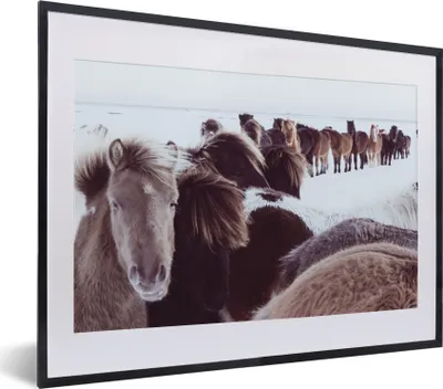 Produktbild von MuchoWow® MuchoWow® Gerahmtes Poster Pferde - Schnee - Weiß 40x30 cm - Poster mit zchwarzem Bilderrahmen - Bilderrahmen - Poster im Rahmen