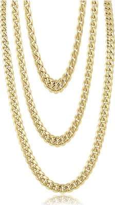 Produktbild von 3x Goldkette Panzerkette Goldkettchen Gold Kette Rapper Gangster Fokuhila Accessoires 80er 90er Jahre Fasching Karneval Accessoire Damen und Herren