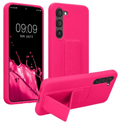 Produktbild von kwmobile Handyhülle für Samsung Galaxy S23 Hülle - TPU Silikon Case mit Fingerhalter und Stand - Schutzhülle Cover in Neon Pink