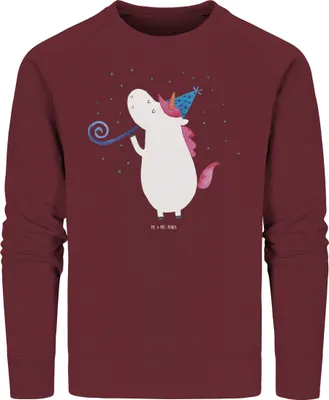 Produktbild von Mr. & Mrs. Panda Baumwoll Pullover Einhorn Party Größe XL - Burgundy - Geschenk, Sweater, Unicorn, Einhörner, Club, Geburtstag, Sweatshirt, Alkohol, Pulli, Bio