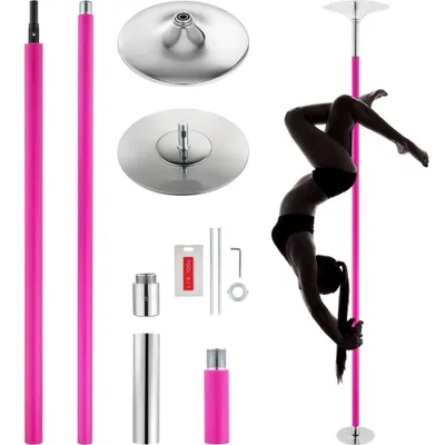 Obrázek produktu pro Profesionální pole dance tyč - Přenosná výškově nastavitelná fitness tyč v růžové barvě - Odnímatelná ová tyč - Pro tělocvičny, statická taneční tyč - 216,3-270 cm.