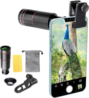 Produktbild von 32-fach Zoom-Mobiltelobjektiv mit Smartphone-Halter, 32-fach Zoom, für Fotografie und Videografie (schwarz).