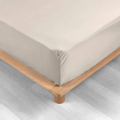 Produktbild von Hellbraunes Perkal-Spannbettlaken 160 x 200 cm mit 30 cm Bezug