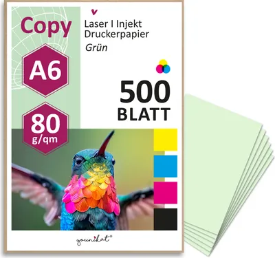 Produktbild von younikat 500 Blatt blanko 80 g/m² Papier in grün DIN A6 I Kopierpapier I Rezeptpapier I dv1450