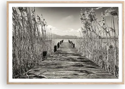 Produktbild von Gerahmtes Poster - Rahmen in heller Eiche - Brücke Pier Sepia - 100x70 cm - Wand Bild - Wanddeko - Wandbilder - Kunstposter - Wandposter - Bilderrahmen - Bilder - Kunstdruck - P2NAA100x70-4928