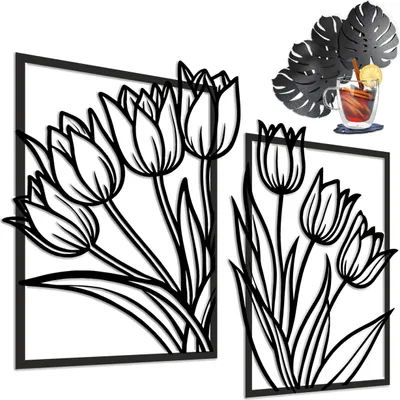 Zdjęcie produktu dla Obraz ażurowy Panel ozdobny do sypialni Dekoracja 3D do jadalni Tulipany