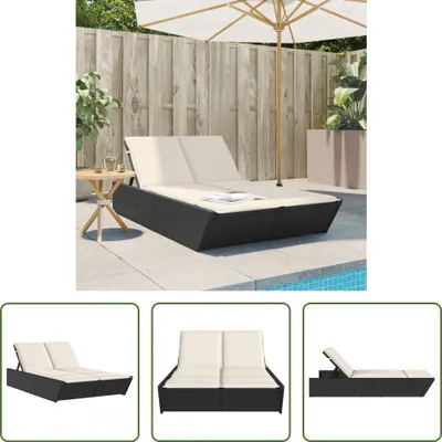 Image de The Living Store Bain de soleil double avec coussin Noir Poly Rattan