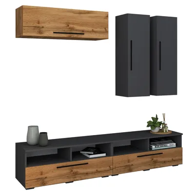 Immagine prodotto di Mobili TV | Parete residenziale con spazio sufficiente | Parete montata | Dimensioni H. 200 x W. 190 x D. 40 cm | Mobili Fernseh – Arila XL