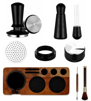 Espresso-Tamperset mit Station, 8-teilig, 51 mm, Holz