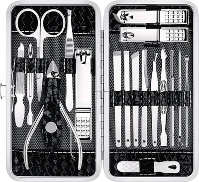 Produktbild von Nagelknipser-Pediküre-Set – 18-teiliges Maniküre-Set aus Edelstahl, professionelle Pflegesets, Nagelpflegewerkzeuge mit r Reisetasche