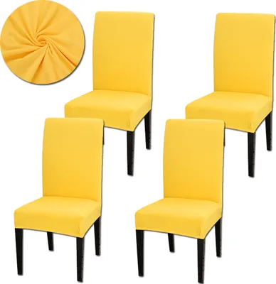 Immagine prodotto di Coprisedia 4 pezzi, coprisedia universale elasticizzato moderno monocolore coprisedia sala da pranzo, giallo