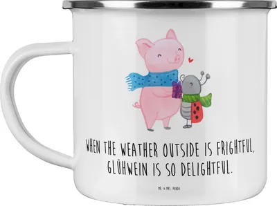 Produktbild von Mr. & Mrs. Panda Teetasse Glühschwein Smörle - Weiß - Geschenk, Weihnachten, becher emaille, Handgezeichnetes, Kreatives Design, Romantische Geschenkidee Glühwein, Pott