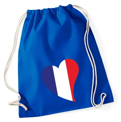 Produktbild von Huuraa Turnbeutel Frankreich Flagge Herz 12 Liter Bright Royal Baumwolle Rucksack Geschenkidee