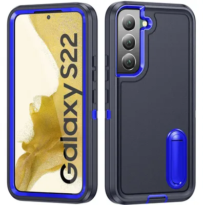Produktbild von Hülle für Samsung Galaxy S22 5G Hybrid Dreilagige Robust Stoßfest Schwerlast Schutzhülle mit Ständer Dunkelblau