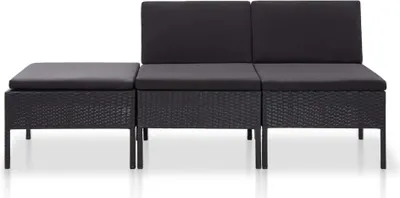 Produktbild von vidaXL 3-tlg. Garten-Lounge-Set mit Auflagen Poly Rattan Schwarz