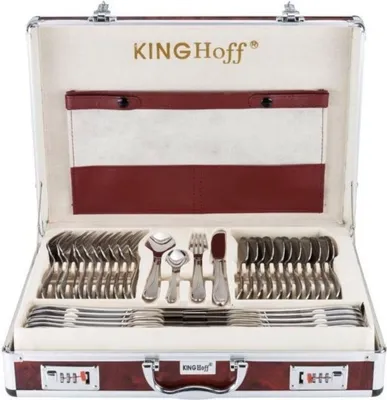 An open suitcase filled with cutlery.