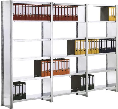 Produktbild von Büro-Fachbodenregal FALKE Stecksystem mit Seitenwand | Grundregal | Extra-Tall | HxBxT 232x129x30cm | 7 Stahlfachboden | Einseitig nutzbar | Verzinkt