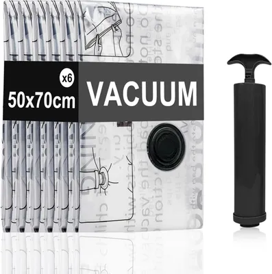 Produktbild von Vakuumbeutel mit Handpumpe – Set mit 6 Stück – Vakuumbeutel für Reise-Rucksäcke – Vakuumbeutel für Reisen – 50 x 70 cm