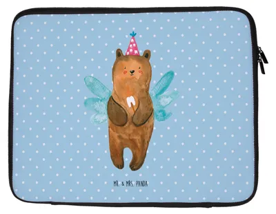 Produktbild von Mr. & Mrs. Panda Hülle Laptop Bär Zahnfee 33 x 42 cm - Blau Pastell - Geschenk, Laptoptasche, Sleeve, Laptophülle, Erster Zahn, Tasche, Milchzahn, Fee, Teddy