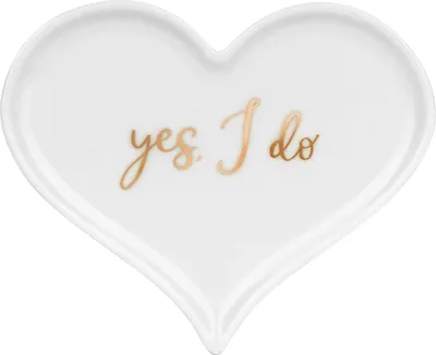 Produktbild von Ringschale Herz Porzellan Schriftzug Yes I do 13x10cm weiß gold