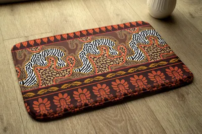 Produktbild von Badteppich Saugfähige - Badezimmer Teppich - Rutschfester Badvorleger Badematte - 90x60 cm - Afrika Tiere Abstraktion