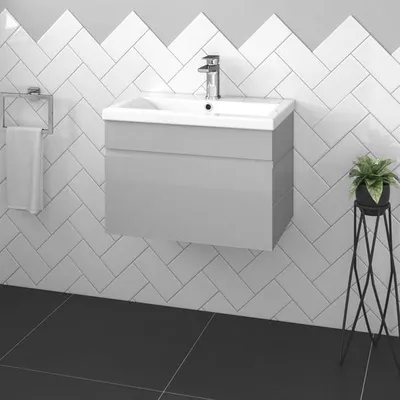 Obrázok produktu pre INOBA Vanity unit with umývadlo - Nástenná skrinka - Praktický kúpeľňový nábytok - Kúpeľňová skrinka - Vanity unit - Umývadlo Spodná skrinka do kúpeľne - Vysoký lesk - Nástenná skrinka - Komoda do kúpeľne - TREN, sivá, 60 cm