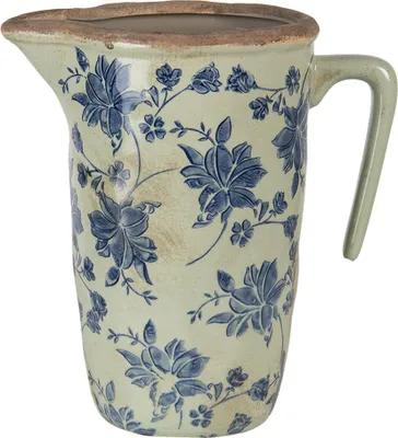 Image de Clayre & Eef Pot décoratif 22x14x22 cm Bleu Céramique Fleurs