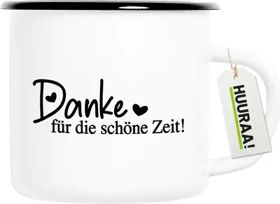 Produktbild von Huuraa Emaille Tasse Danke für die schöne Zeit Herzen 300ml Vintage Campingbecher Geschenkidee