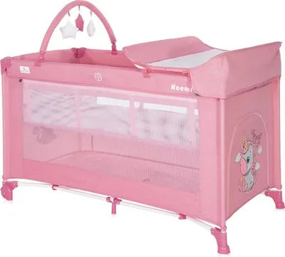 Produktbild von Lorelli Reisebett Noemi 2 Ebenen, Wickelauflage, Spielbogen, Tragetasche, Räder rosa