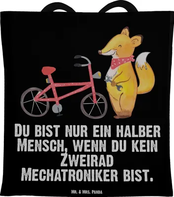 Produktbild von Mr. & Mrs. Panda Tote Bag Zweirad Mechatroniker Herz - Schwarz - Geschenk, Schultasche, Tasche, Unitasche, Einkaufstasche, Laptoptasche