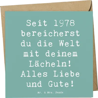 Produktbild von Mr. & Mrs. Panda Grußkarte Spruch 1978 Geburtstag - Meeresbrise - Geschenk, Klappkarte, Jubilar, faltkarte, seit bereicherst du die Welt mit deinem Lächeln, Glückwunsch