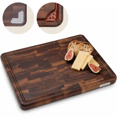 Zdjęcie produktu dla Deleca Duża Deska do Krojenia z Orzecha Włoskiego - Deska Sztorcowa End Grain, Blok, Rowek na Sok, Gruba, Antypoślizgowa - 43x33x3 cm