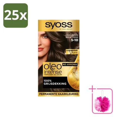 Image de 25 x Coloration permanente SYOSS Oleo Intense 5-10 - Brun froid - Pack économique - 25 pièces