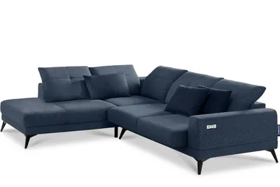 Produktbild von Konsimo Linke Ecksofa DAVIDI mit verstellbare Kopfstützen und elektrische Verstellung, Dunkelblau, Stoff, Modern, 277x88x230 cm