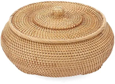 Image de Panier de rangement Azomor® en osier avec couvercle pour la cuisine et le salon – Panier décoratif pour les fruits, les snacks et bien plus encore