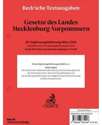 Produktbild von Gesetze des Landes Mecklenburg-Vorpommern 80. Ergänzungslieferung