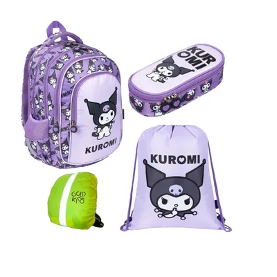 Produktbild von Goldkids - Schulranzen für Jungen und Mädchen, 4er-Set - Schul-Rucksack für Kinder mit Schlampermäppchen- Schuhbeutel und Regenschutz - Kuromi Motiv