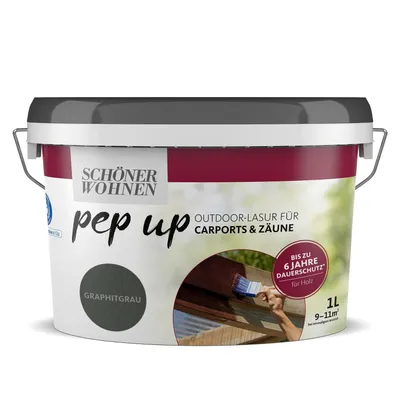 Produktbild von Schöner Wohnen Pep up Outdoor Außen Lasur Holz Carports & Zäune 1 L Graphitgrau
