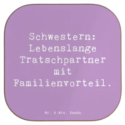 Produktbild von Mr. & Mrs. Panda Untersetzer für Gläser Spruch Schwestern Tratschpartner - Lavendeltraum - Geschenk, gläseruntersetzer, Holzuntersetzer, Vertrautheit, Tischschoner, Liebe