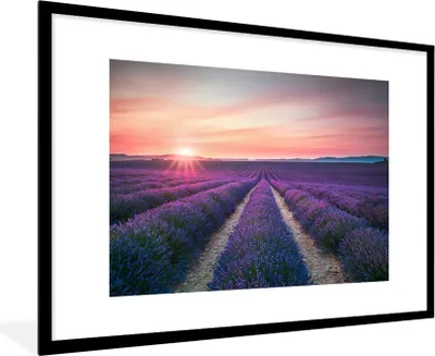 Produktbild von MuchoWow® Gerahmtes Poster Lavendel - Lila - Blumen - Himmel 90x60 cm - Poster mit Schwarzem Bilderrahmen Wandposter Rahmen Foto Bilder - Wanddekoration - Fotos