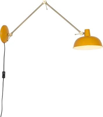 Produktbild von QAZQA - Retro Retro Wandleuchte stahl I nickel matt Gelb mit Bronze - Milou I Wohnzimmer I Schlafzimmer - Stahl Länglich - LED geeignet E27